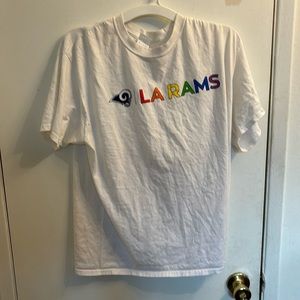 Port & Company brand, White LA Rams Pride T-shirt, large, 100% cotton, football